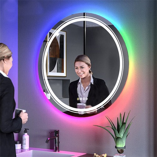 Round led bathroom mirror rgb - led,